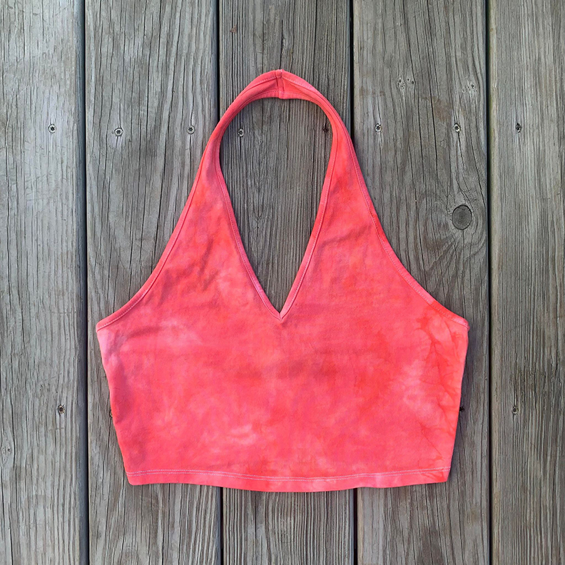 Shirt-Crop Halter Top-Peach